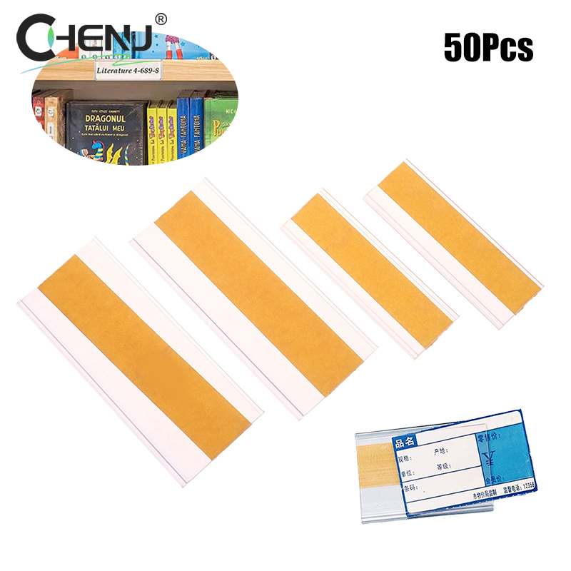 50Pcs Clear PVC Self Adhesive Price Tag Holder Supermarket Price Signs Price Tag Display Shelf Price Label Holder