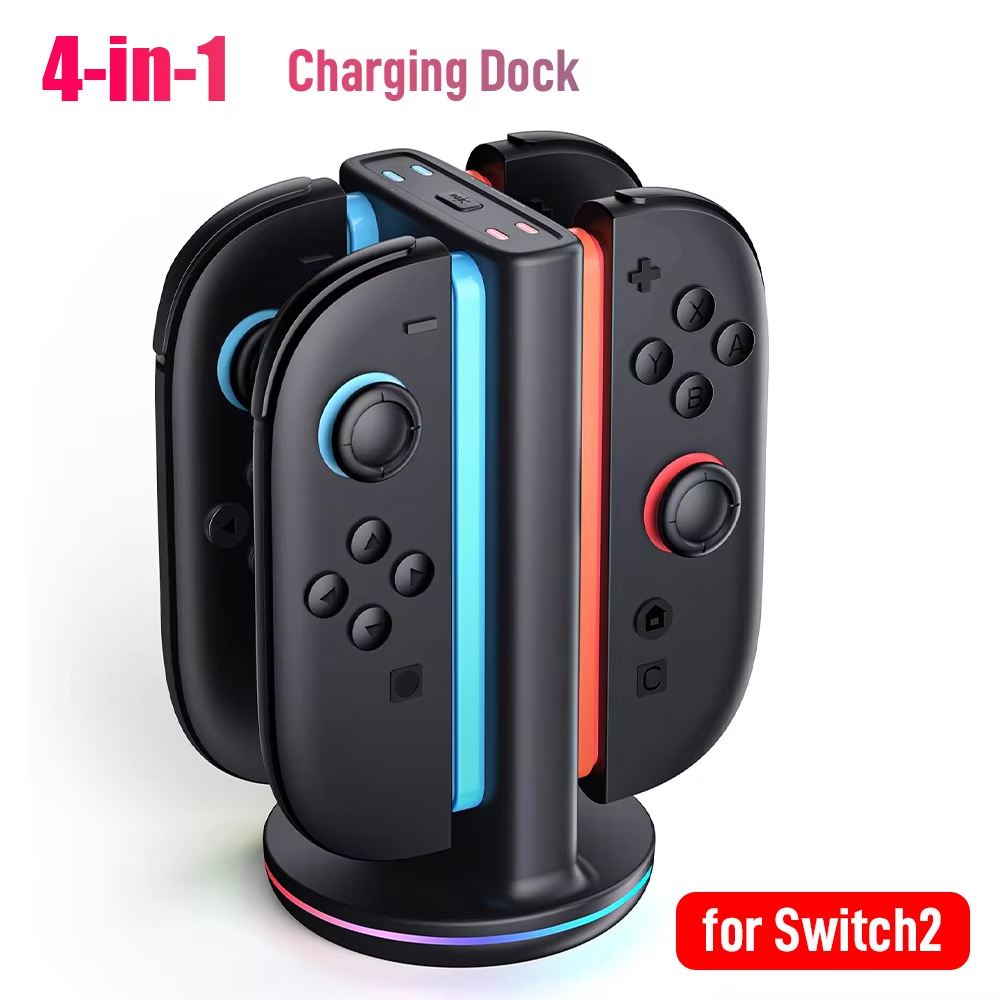 IPEGA Charger Dock PG-SW2051 for Switch Gamepad with 4 Slot Fast Charge,Type-C Power&9 RGB Light Modes, Real-Time Status LED