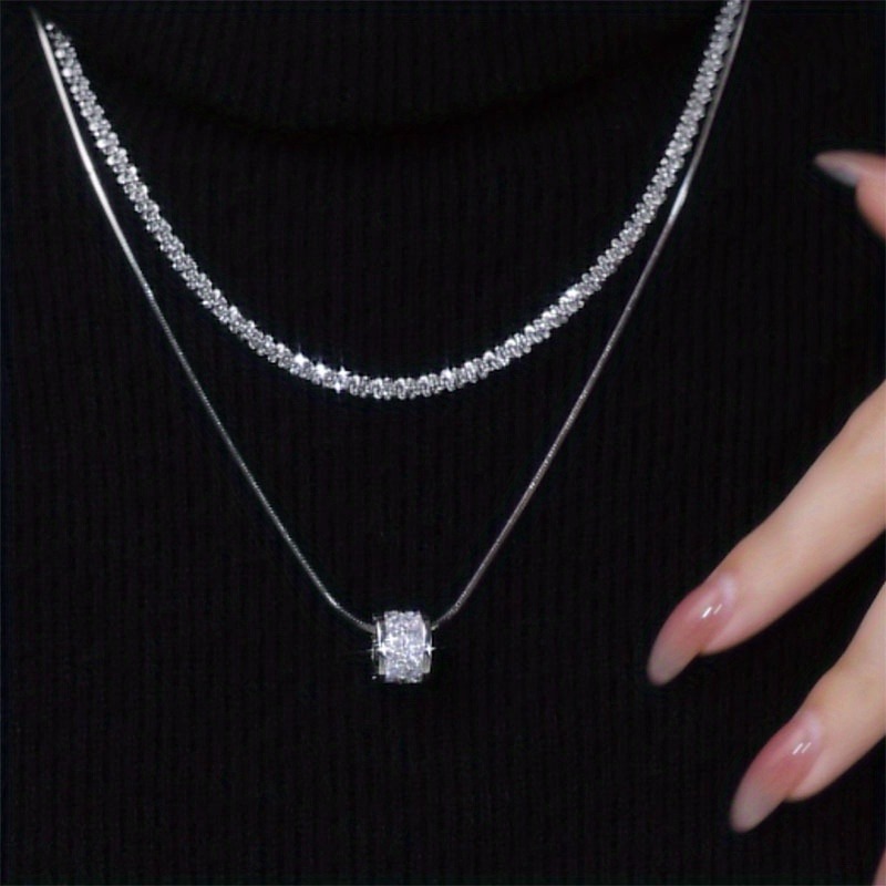 1pc Trendy Luxury Collarbone Necklace with Unique Design and Fashionable Double Layer Sweater Chain for Women Party Jewelry