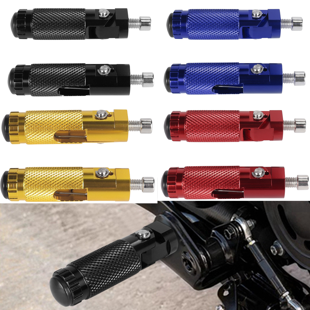 2 Pcs M8 Universal Motorcycle Motor Bike Folding Footrests Footpegs Foot Rests Pegs Rear Pedals Set CNC Aluminum Motorcycle Part