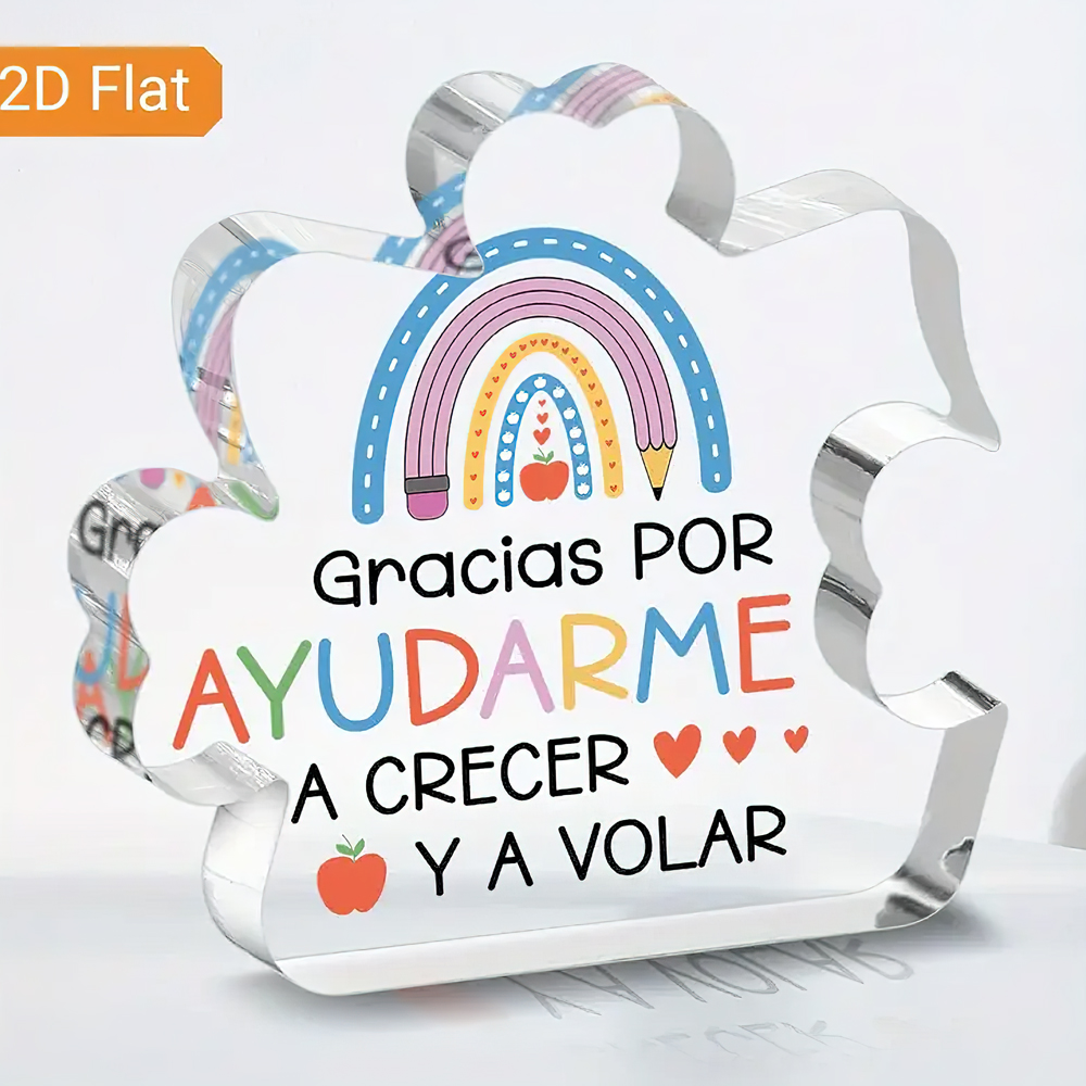 2D Flat, 1pc Teacher Appreciation - Spanish Thank You Message Acrylic Plaque with Rainbow & Pencil Design,Classroom or Home pen gpt