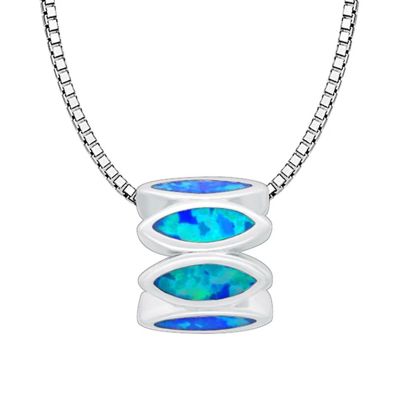 Multi Row Opal Pendant,Blue Iridescent Stones on White K Plated Bars,Architectural Dainty Necklace,Birthday Valentines Gift Idea