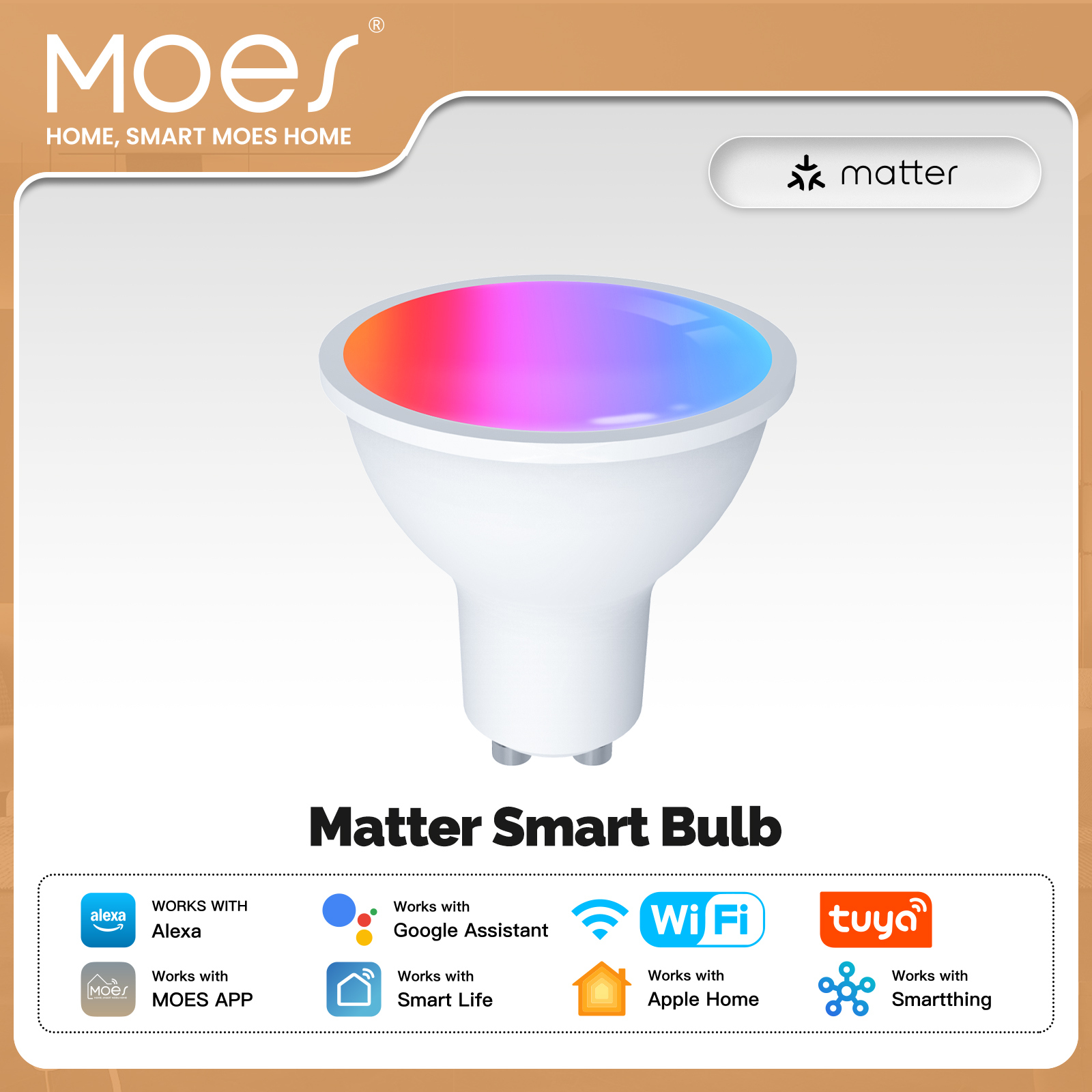 MOES Tuya Matter WiFi Smart Bulb Dimmable LED 16M RGB Colors E14 Candle Lamp Voice Control Works with Alexa Home