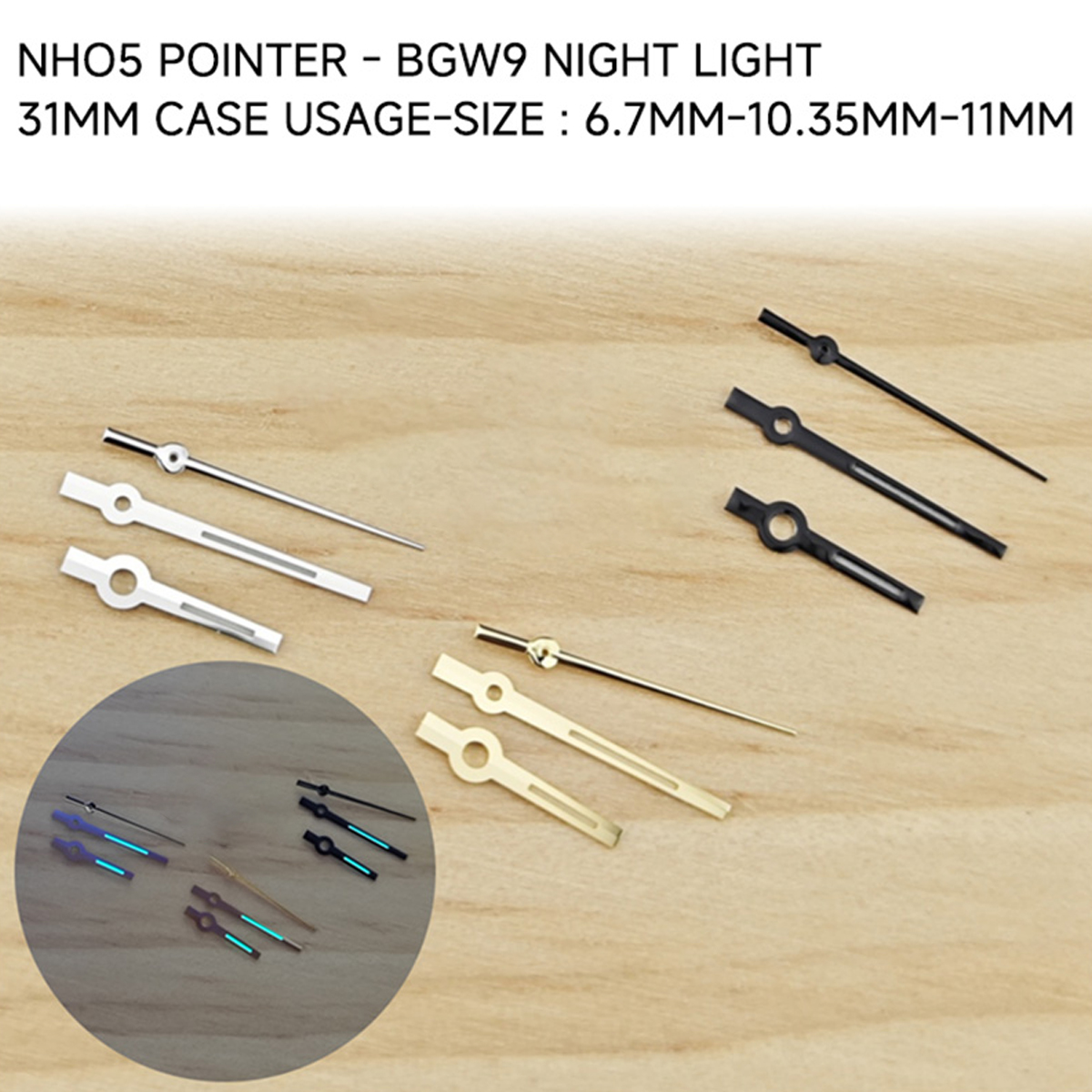 6.7*10.35*11mm NH05 Watch Hands Silver Gold Black Watch Hands Green Luminous Fit NH05 NH06 Movement Watch Accessories