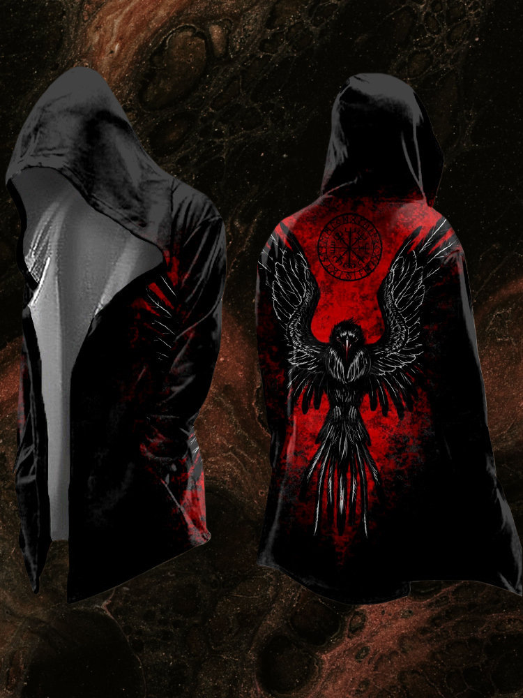 2025 New Abstract Cosmic Retro Print Spring/Fall Men's 3D Digital Print Oversized Hooded Trench Coat Cardigan