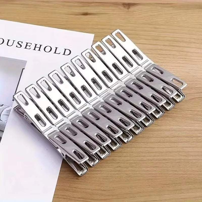 40/20pcs Stainless Steel Flat Mouth Clothespins Binder Clips Drying Hanger Metal Clip Set Metal Clothes Clips For Clothes Sock