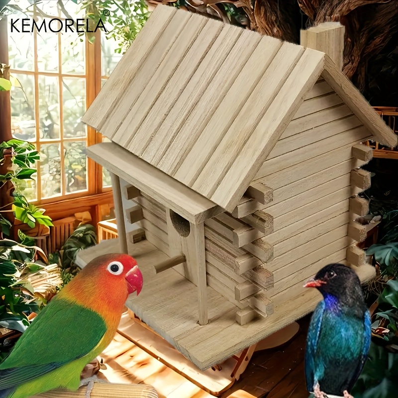 Natural Pine & Cedarwood Bird Nest Box Solid Wood Outdoor Indoor Hanging Breeding House with Roof Overhang for Small Birds