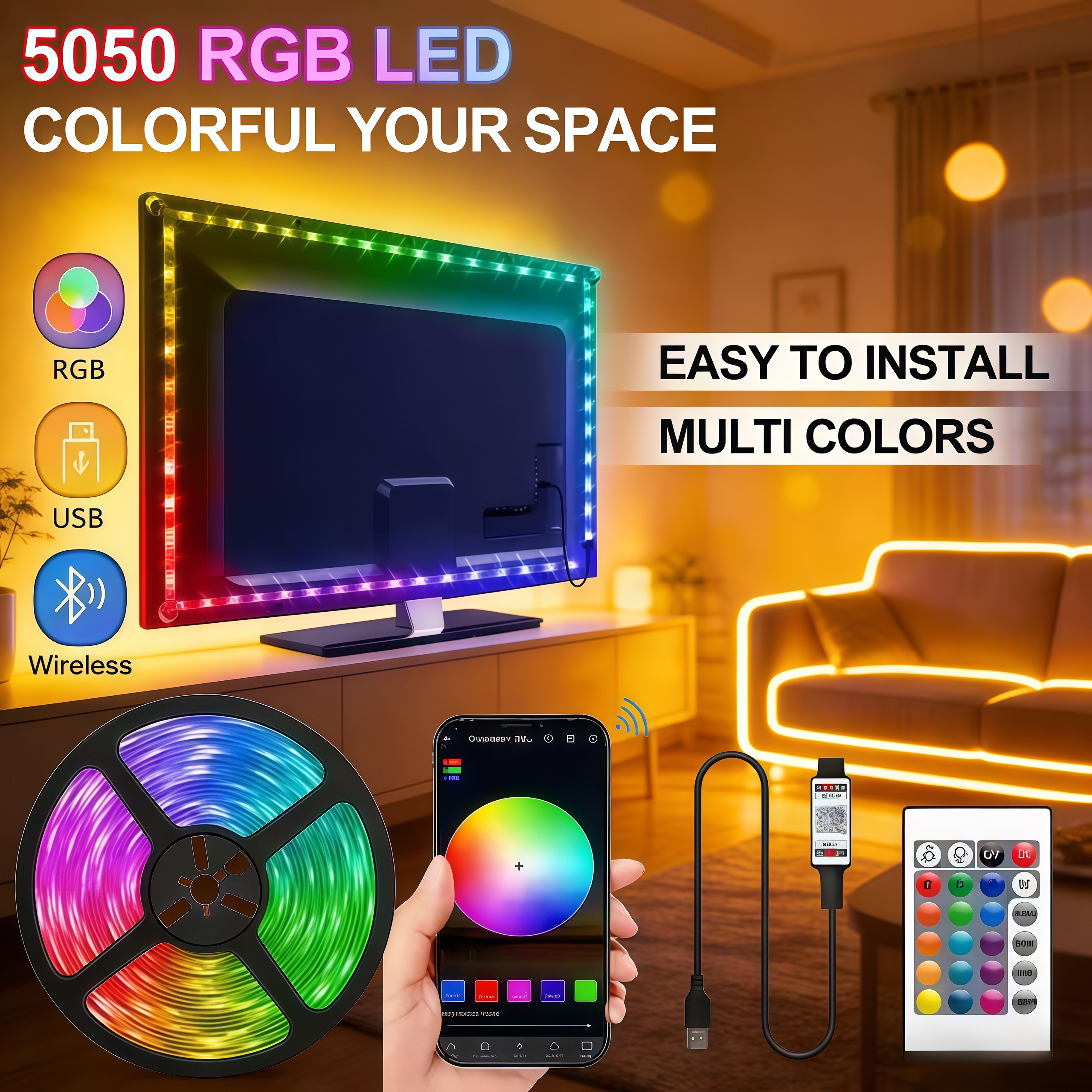 2026 New LED Strip Lights RGB 5V 1M-30M,16 million colors RGB Led Strip Lighting Music Sync Color Changing for Party Home