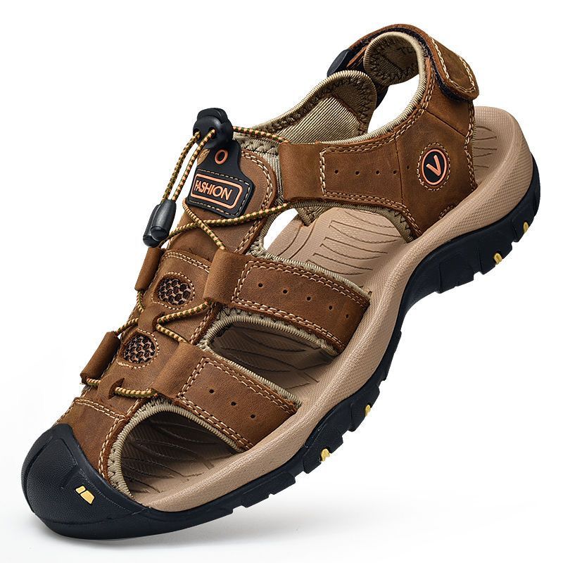 Large Size Men's Summer Non-Slip Beach Sandals Handmade Genuine Leather Outdoor Fashion Sneakers