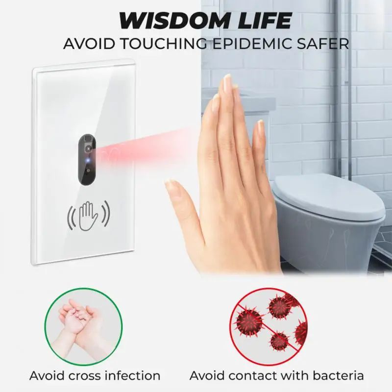 EU US Smart Wall Light Switch Hand Sweep Sensor Infrared Sensor Switch Glass Display Panel Neutral Wire10A No Touch Needed