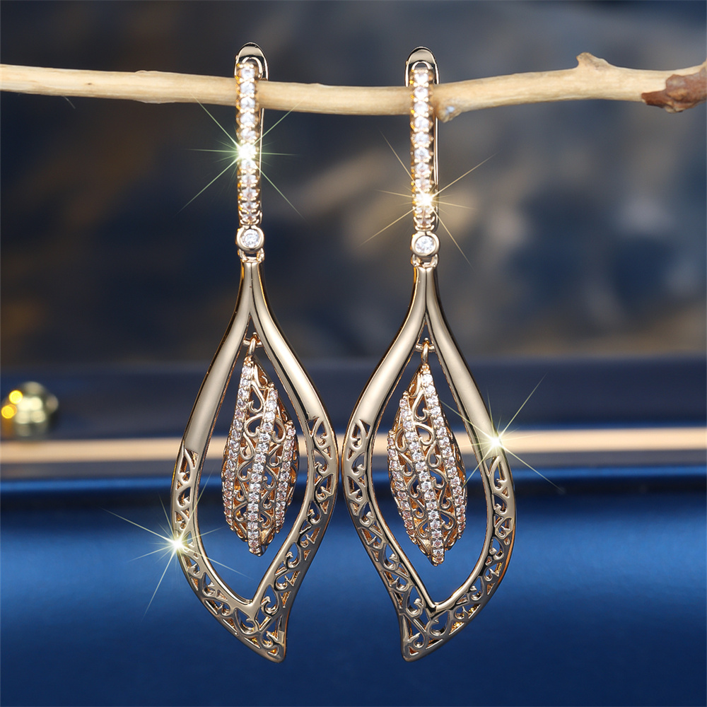 Pink Zircon Cute Butterfly Water Drop Stone Stud Earrings For Women Vintage Gold Color Wedding Earring Valentine Jewelry