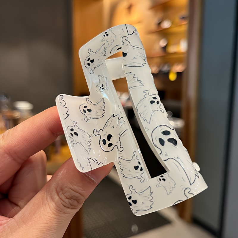 1pc Acrylic Ghost Hair Claw Clip for Women - Large Halloween Hair Accessory with Cute Minimalist Cartoon Ghosts Print