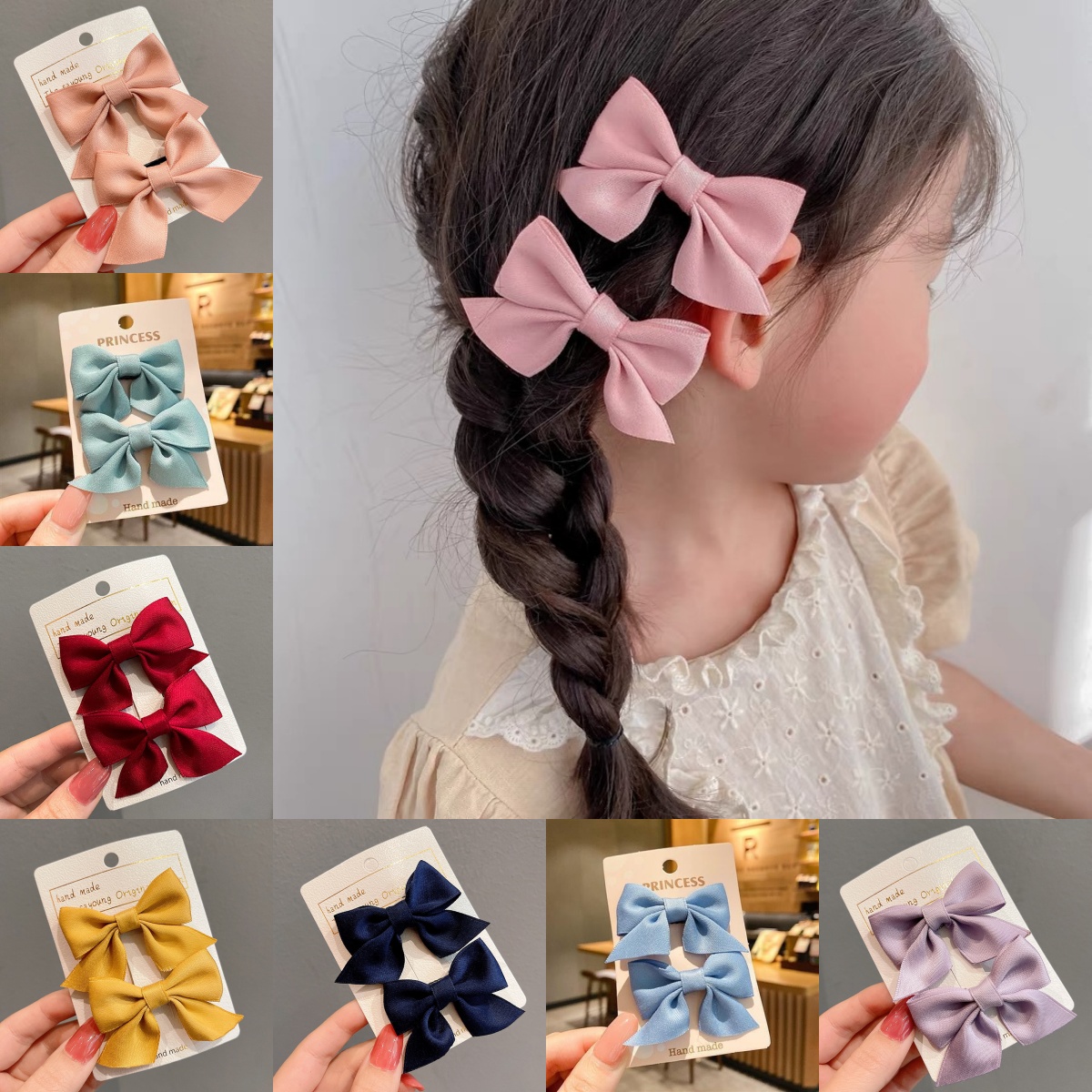 2pcs Girls' Bow Hair Clip Hairpin, Candy Colored Cute Bangs, Children's Simple Headwear and Hair Accessories