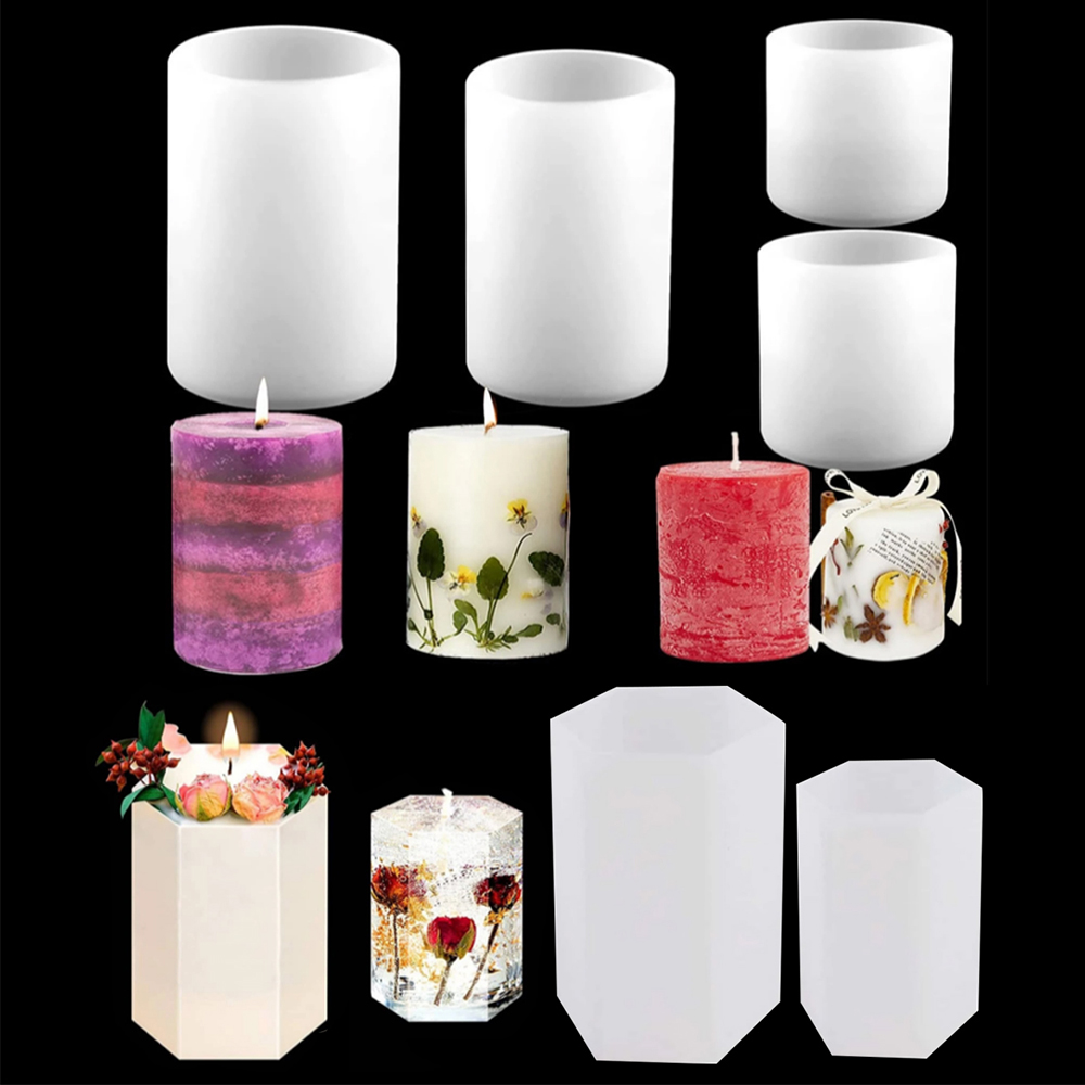 Cylinder Candles Mold Hexagon Silicone Epoxy Resin Mold for Candle Soap Aromatherapy Flower Specimen Crafts Making
