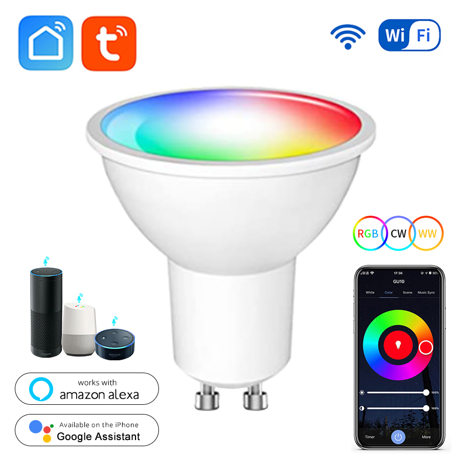 220V 110V 5W 7W 9W Tuya Smart WiFi GU10 LED Bulb GU10 Spotlight Alexa Lamp Smart Life App Assistant Alice Voice Control lightify
