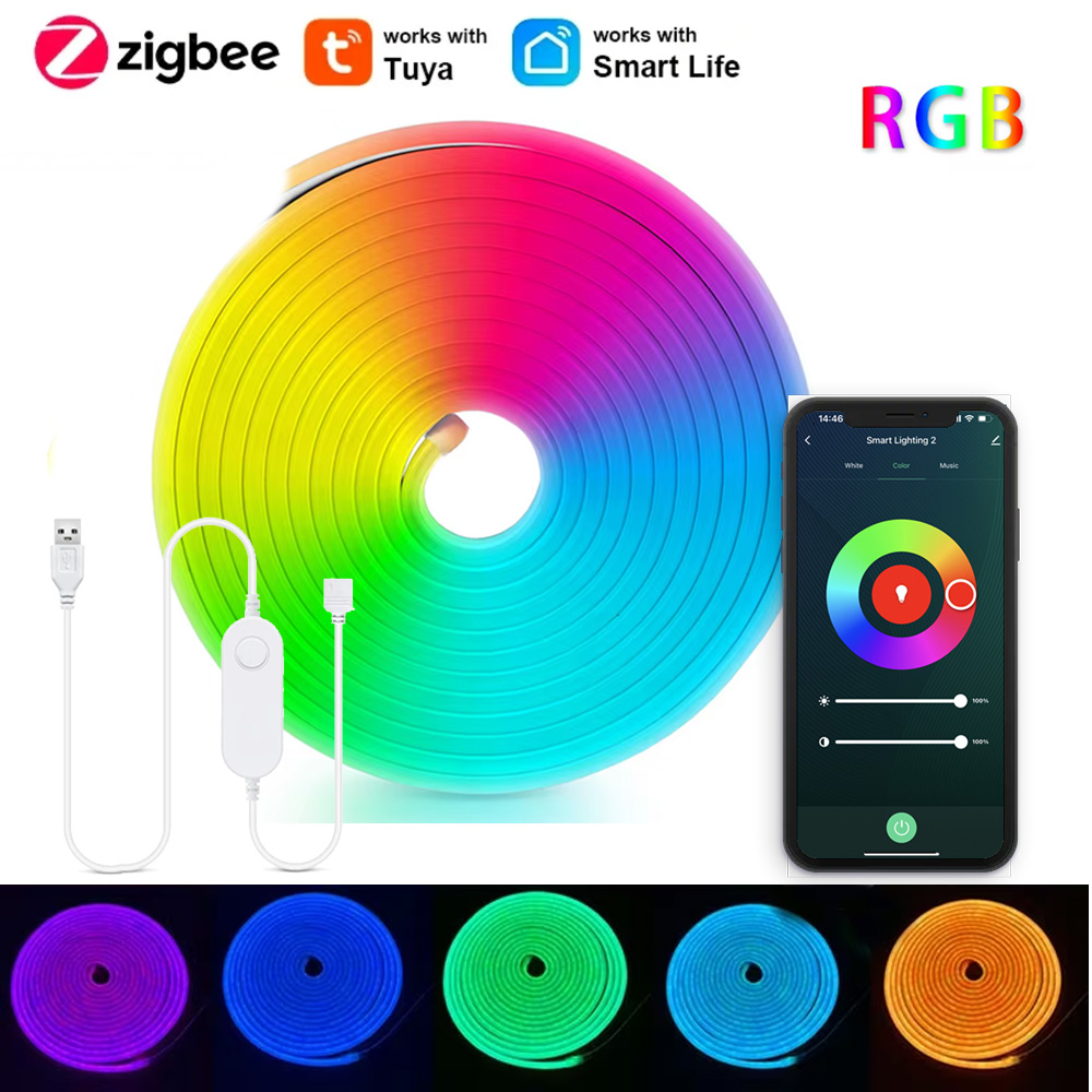 DC5V USB Zigbee3.0 RGB Soft Neon Led Strip Tuya Zigbee Ambilight Backlight Flexible Tape Room Decor Smart Voice for Alexa