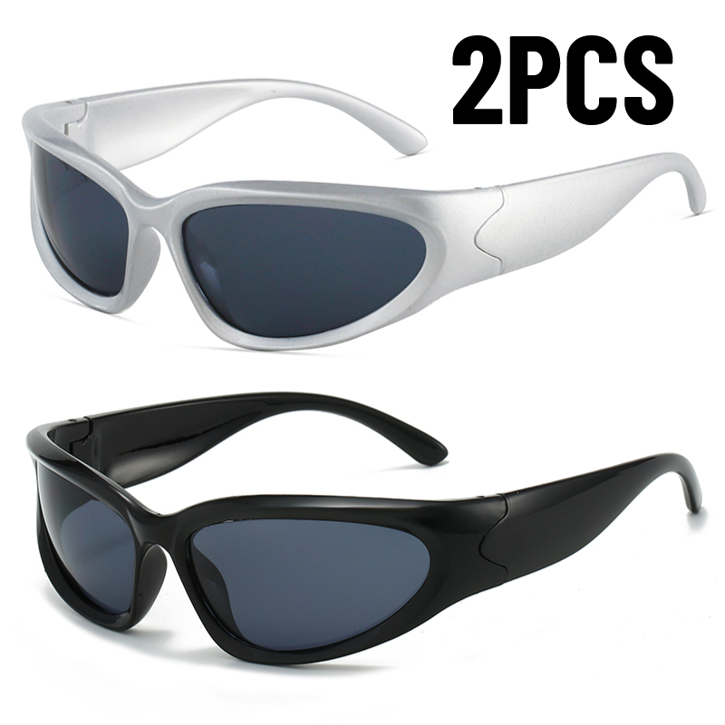 1/2/3PCS Y2K Wrap Around Sunglasses Fashion Rave Metallic Chrome Space Alien Glasses Futuristic Shades Sports for Women Men
