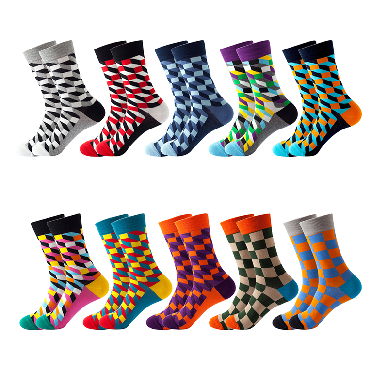 1 Pair Funny Socks Fashion Hip Hop Men Women Sock Happy Colorful Checks Diamond Harajuku Skateboard Cotton Casual Business Socks