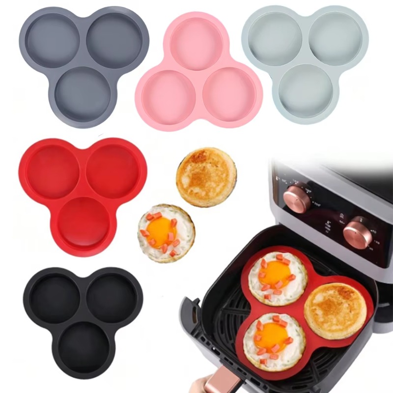 Silicone Cake Non-stick Air Fryer Baking Pan Reusable 3 Cavities Muffin Tray, Muffin Cup Baking Mold Kitchen Cooking Accessories