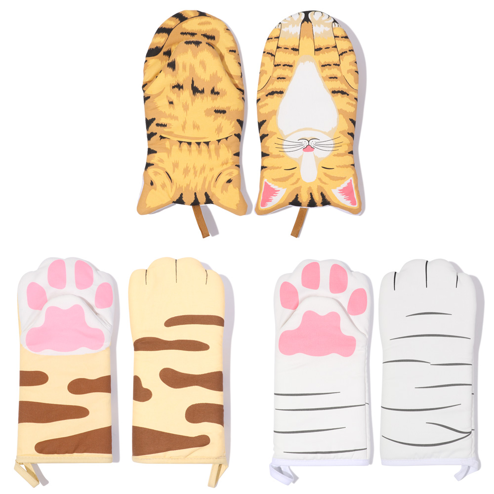 1Pc Cute Cartoon Cat Paws Pattern Oven Mitts Cotton Insulation Gloves Anti-Scalding Heat Resistant Baking Supply Microwave Tool