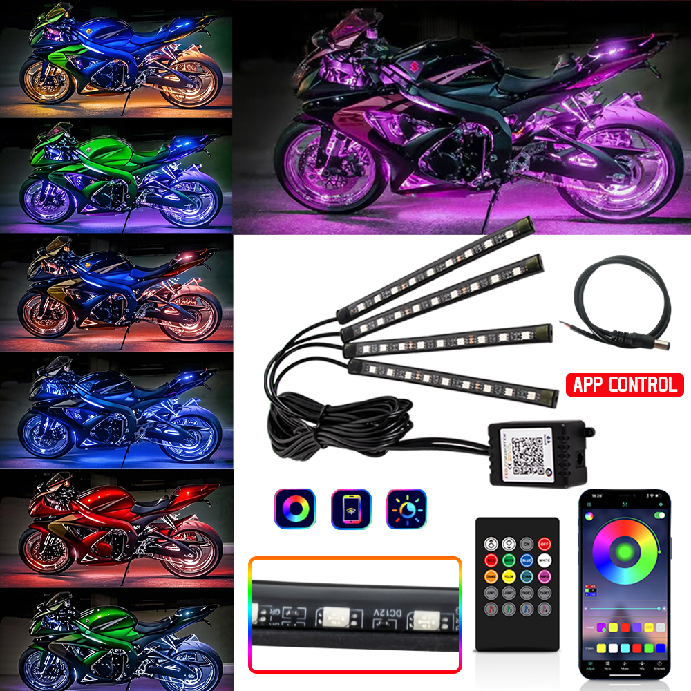 New Motorcycle Atmosphere Underglow Lights LED Light Kits App Remote Control RGB Waterproof For Yamaha BMW Harley Suzuki