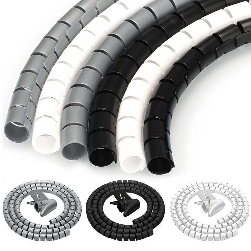 2M Cable Wire Protector Cable Organizer Wire Winder Pipe Flexible Wire Wrap Line Coiled Tube Office Cord Sleeve Cover