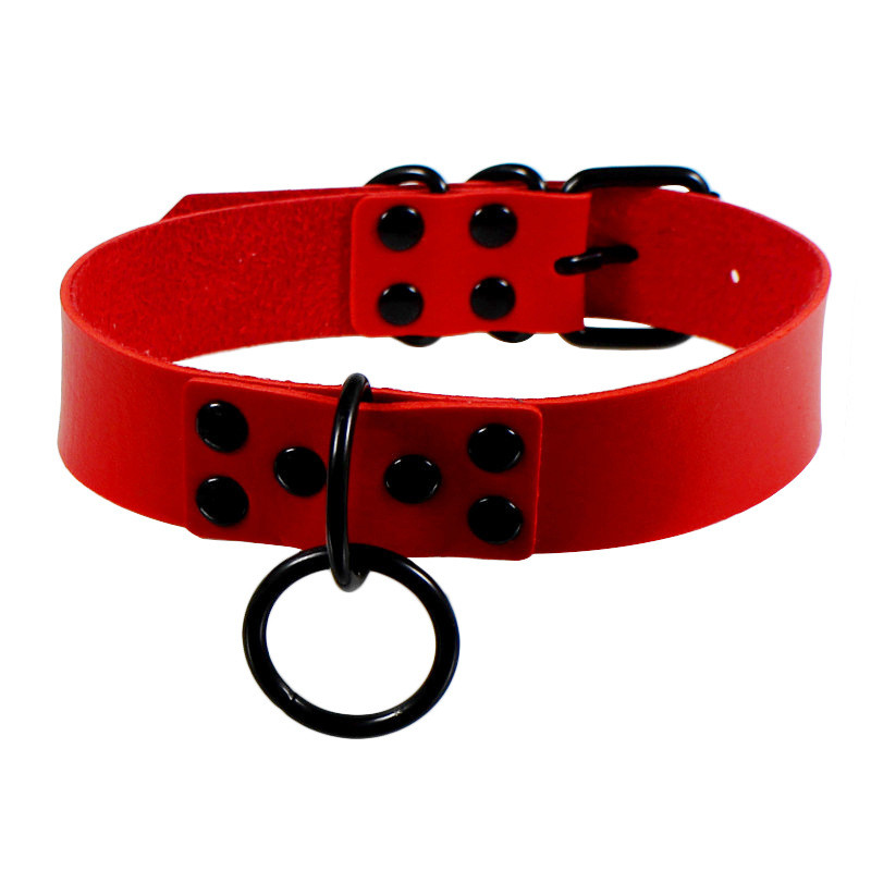Fashion Red Round Punk Gothic Choker Necklace Handmade Collar belt Necklaces Leather choker necklace jewelry Gift
