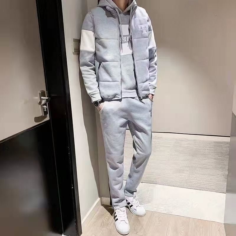 3 Pieces Set Hoodies+Vest+Pants Casual Men's Track Suit Clothing Coats Winter Thick Warm Tracksuit for Men Printed Mens Set Vest