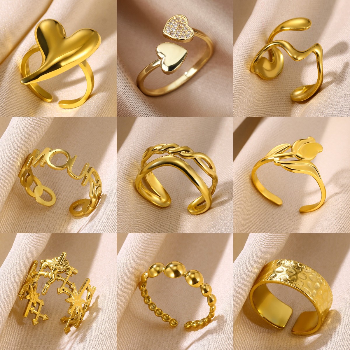Classic Stainless Steel Heart-Shaped Zircon Rings For Women 18K Gold -Plated Geometric Irregular Rings Jewelry Free Shipping