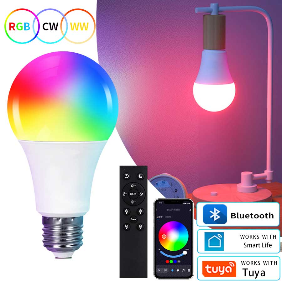 Tuya Bluetooth LED Lamp Smart Life App Control E27 220V 9W 15W 18W 110V 9W 85-265V 15W Colorful Light Bulb for Home Room Decor