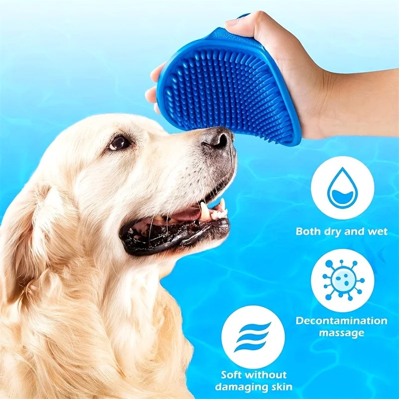 1pc Pet Shampoo Brush Silicone Massage Rubber Bathing Comb with Adjustable Circular Handle for Dog & Cat Grooming Tool