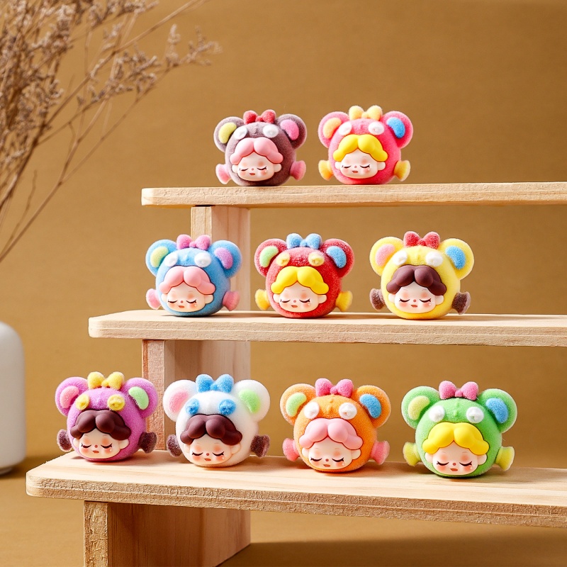 Cute Flocking bear head cute grain doll ornaments trendy toys blind box accessories blind bag pendant desktop Birthday