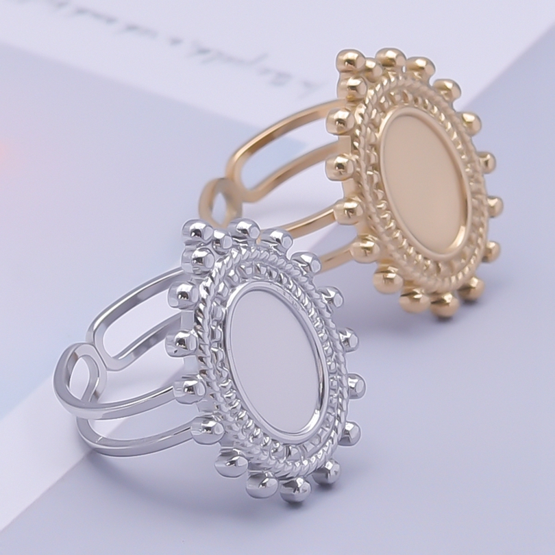 Irregular Geometric Elliptic Smooth Surface Double Deck Gold Plated Ring Opening Adjustable Stainless Steel Couple New Rings Set