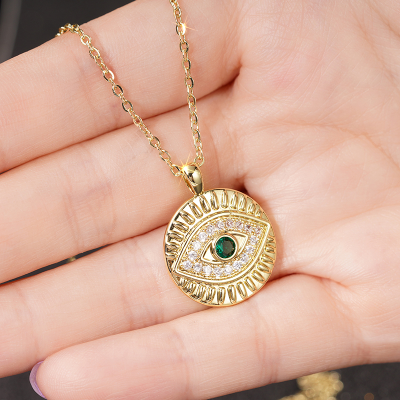 Huitan Hip Hop Green Evil Eye Design Pendant Necklace for Women Rock Style Neck Accessories Gold Color Luxury Neck Jewelry