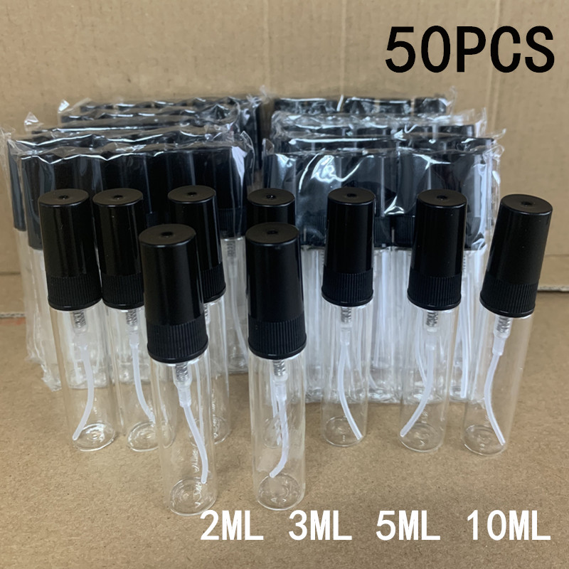 5/50PCS 2ML 3ML 5ML 10ML High Quality Glass Perfume Bottle Spray Bottle Mini Portable Travel Sub-bottle Sample Thin Glass Vials