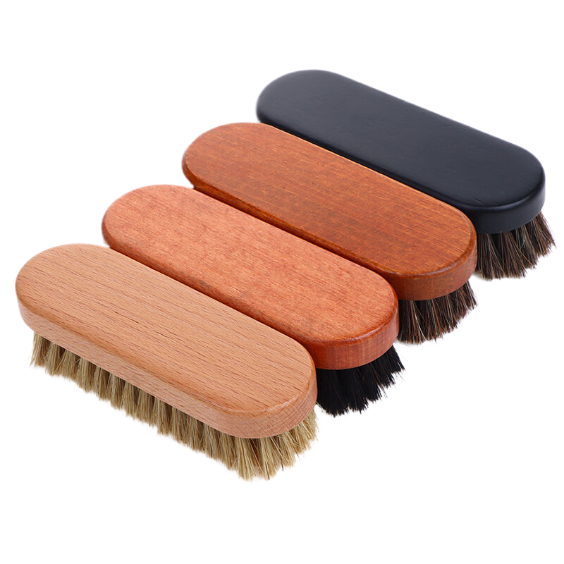 1PC Durable Horse Hair Shoe Brush Wooden Handle for Leather Shoes Professional Cleaning Care Long Lasting Polish for All Shoes