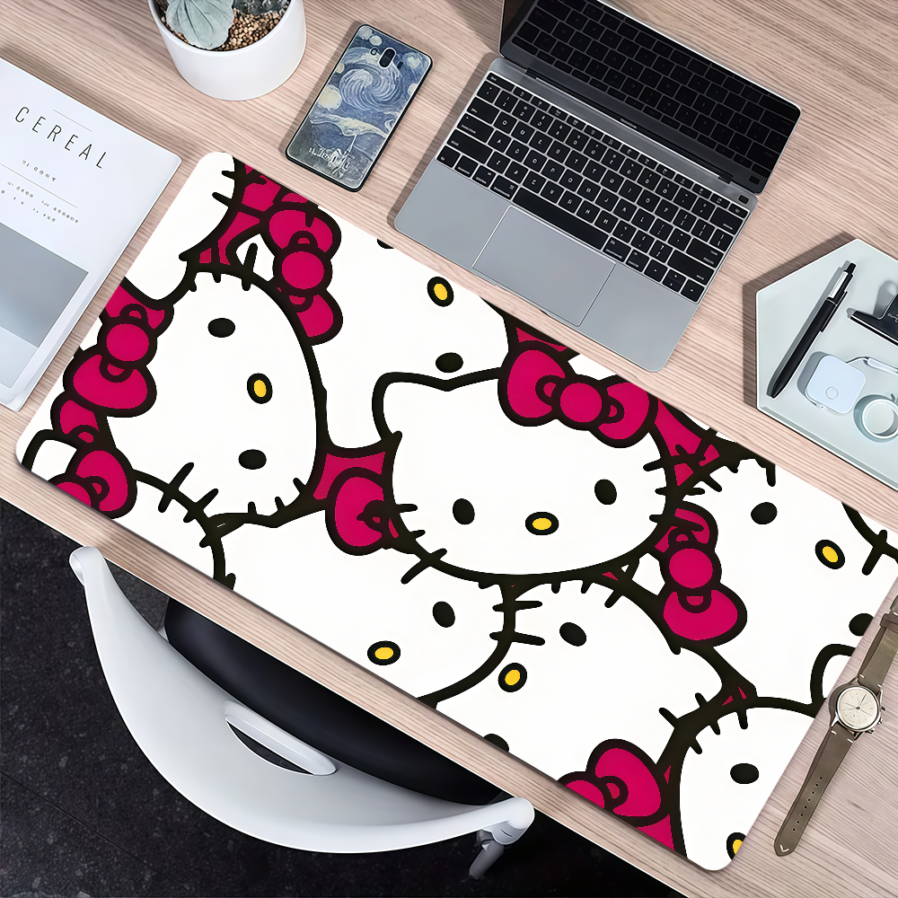 kawaii Tiling Pattern Hello k-Kitty pink bow SRO Mouse Pad Non-slip Lockedge Thickened Desktop MousePad Large Office Student
