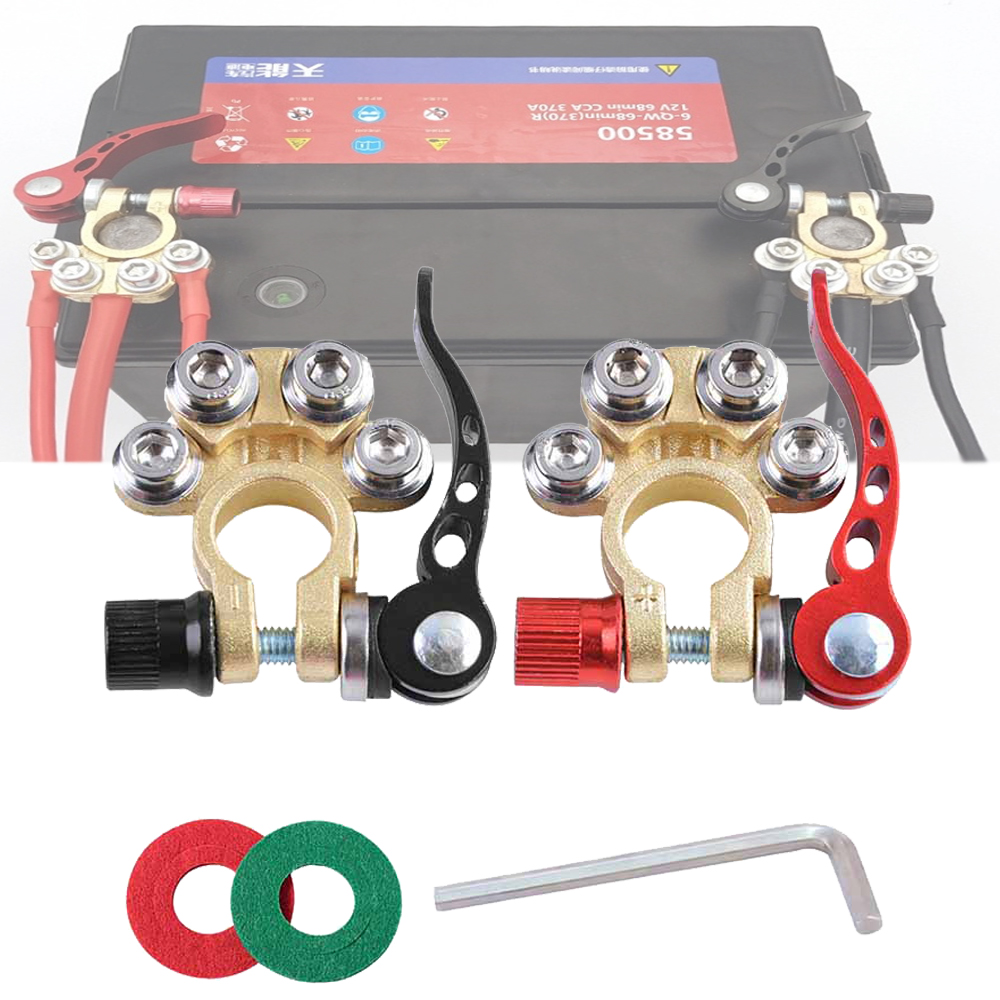 2pcs Car Battery Terminal Wire Clamps Brass Positive Negative Top Post Connectors Battery Terminal Clip