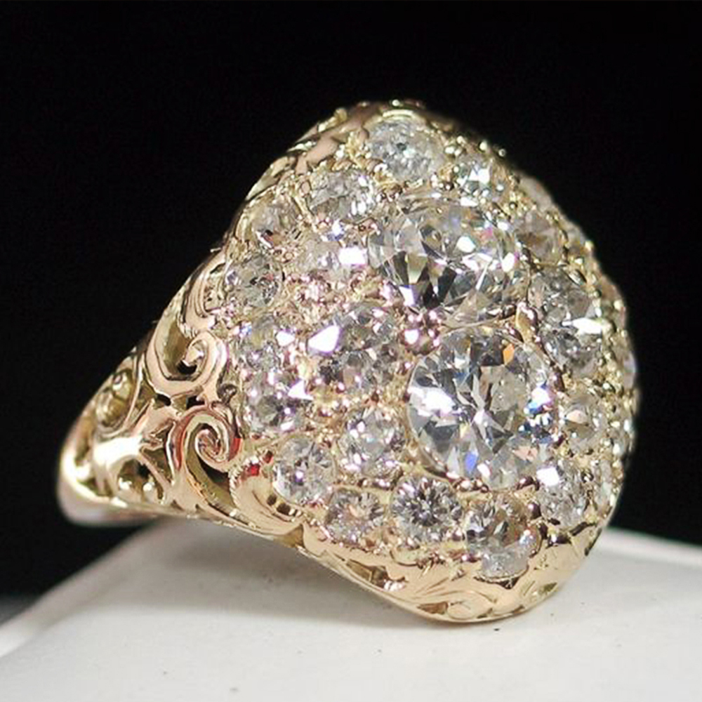 Huitan Graceful 2Pcs Rings Set for Wedding Bridal Charms Delicate Gorgeous Finger Accessories Brilliant Cubic Zirconia Jewelry