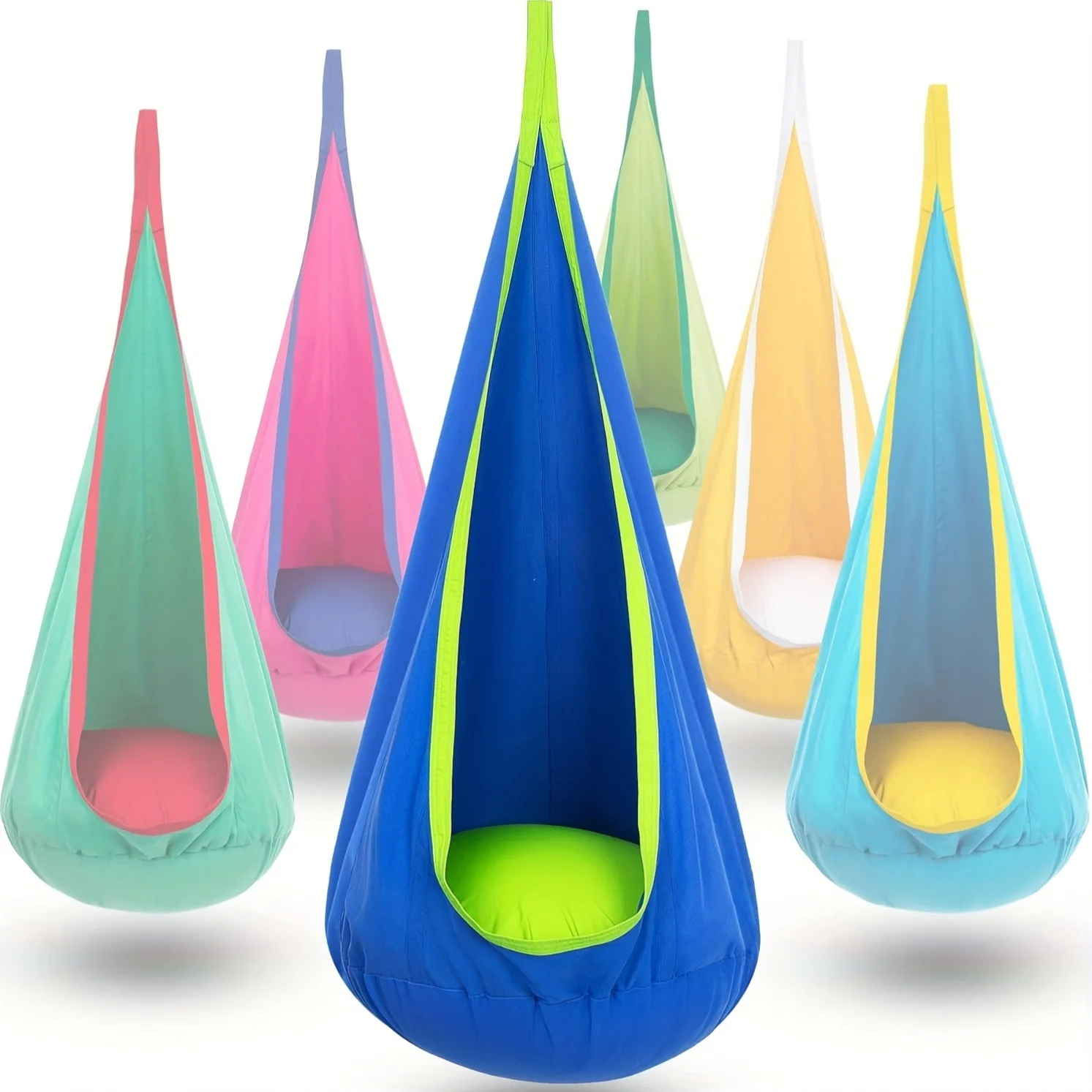 1Pc Pod Hanging Chair - Indoor/Outdoor Hanging Chair with Inflatable Pillows and Pockets - Supports Up To 176 Lbs