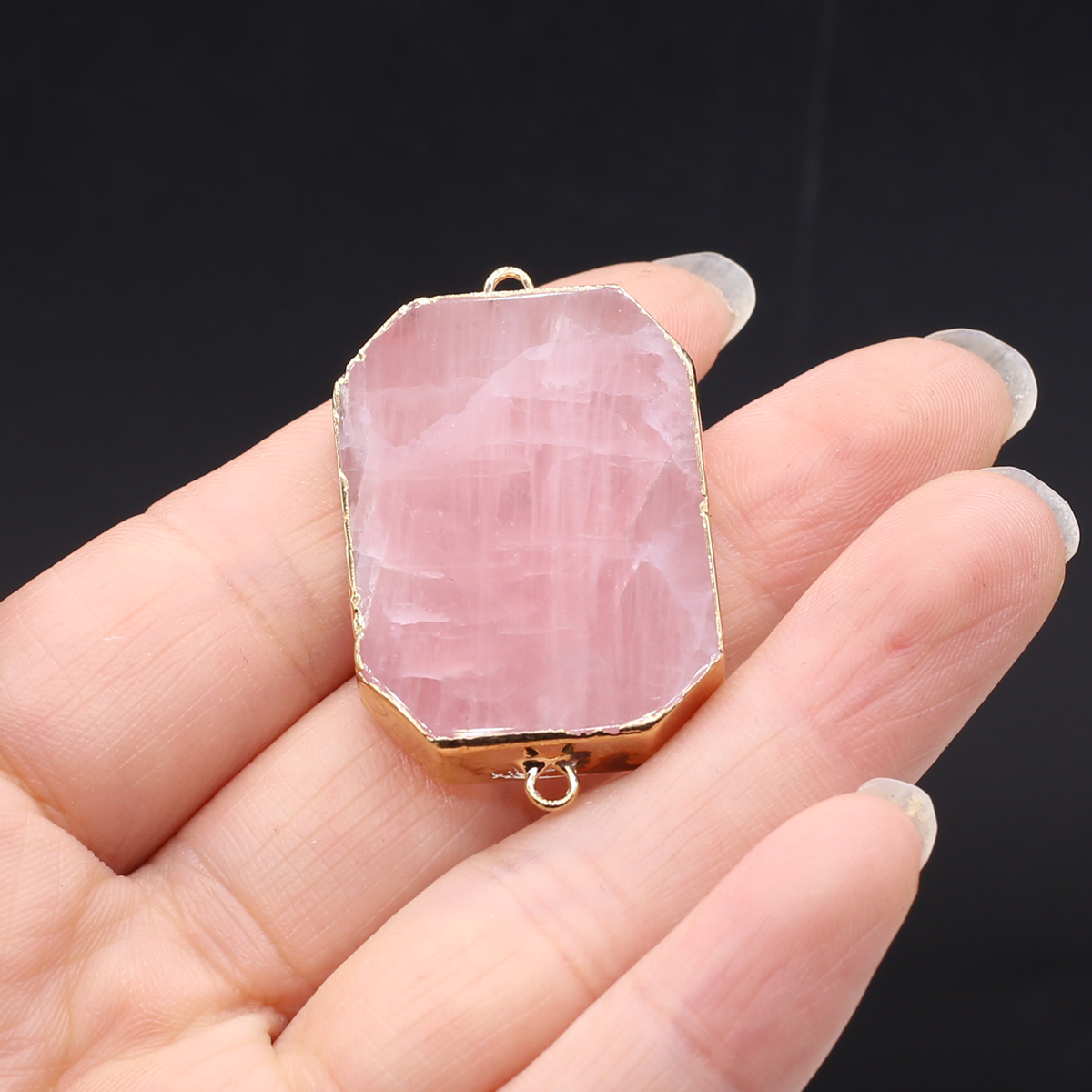 1pc 25x43mm Pink Natural Stone Connector Pendant Rectangular Charm for Jewellery Making DIY Women Necklace Bracelet Accessories