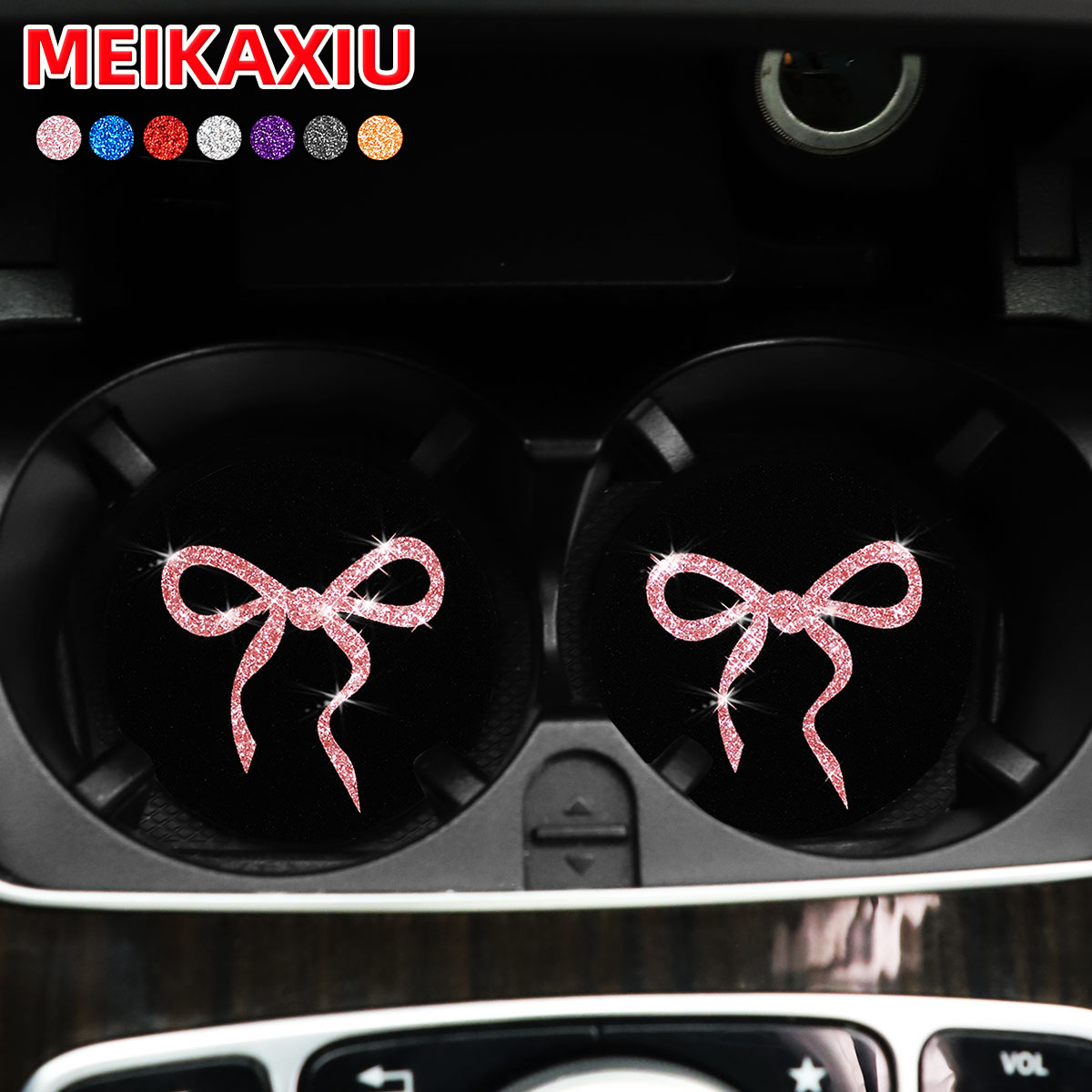 1 pair of new beautiful large bow S sparkling sparkling General Motors water coasters for women's car interiors
