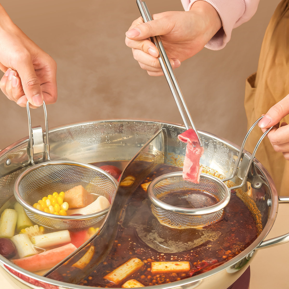 1/2PCS Hanging Hot Pot Strainer Spoon Durable 304 Stainless Steel Filter Multi-functional Colander Skimmer Spoon Kitchen Gadgets