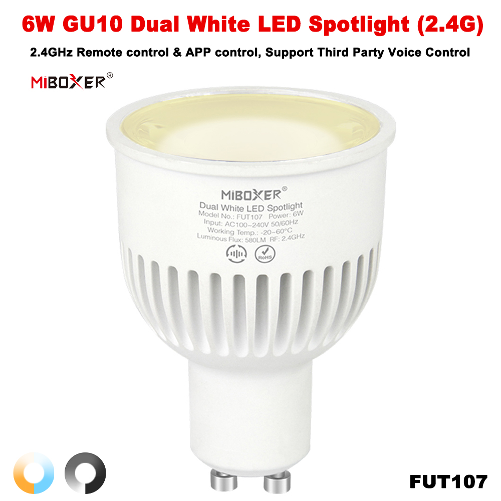 Miboxer FUT106ZR Smart TUYA Zigbee 3.0+2.4GRF AC100-240V 6W GU10 RGB+CCT Brightness/color temperature adjustable LED Spotlight
