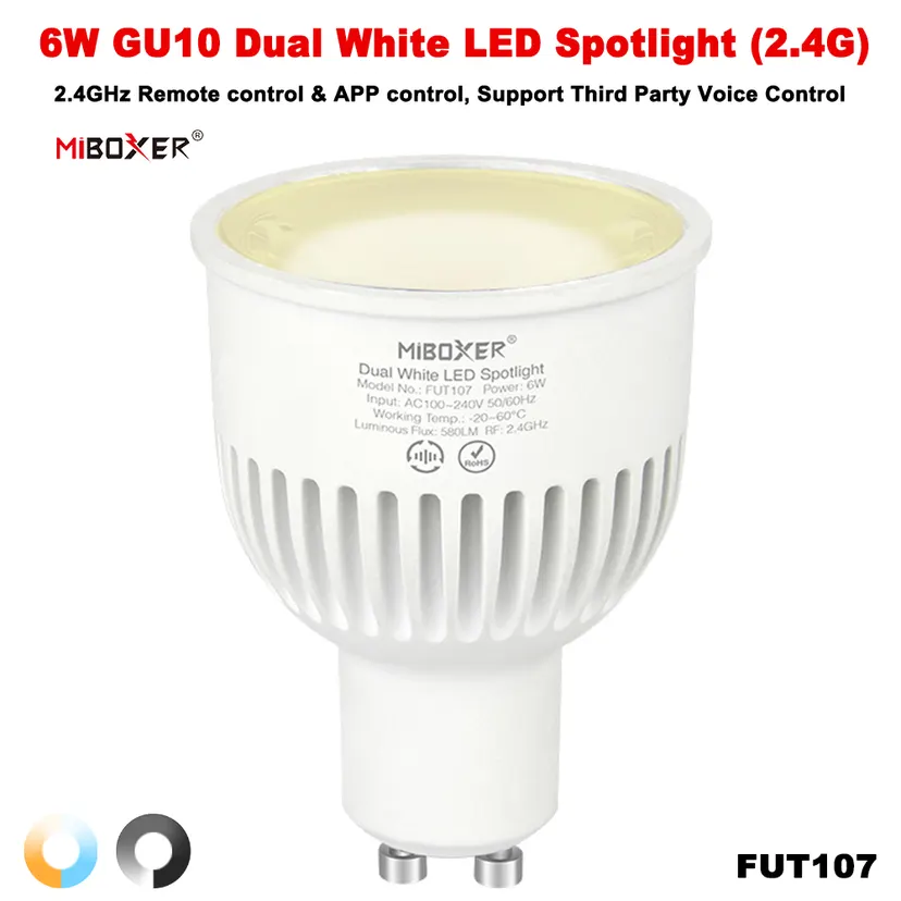 Miboxer FUT106ZR Smart TUYA Zigbee 3.0+2.4GRF AC100-240V 6W GU10 RGB+CCT Brightness/color temperature adjustable LED Spotlight