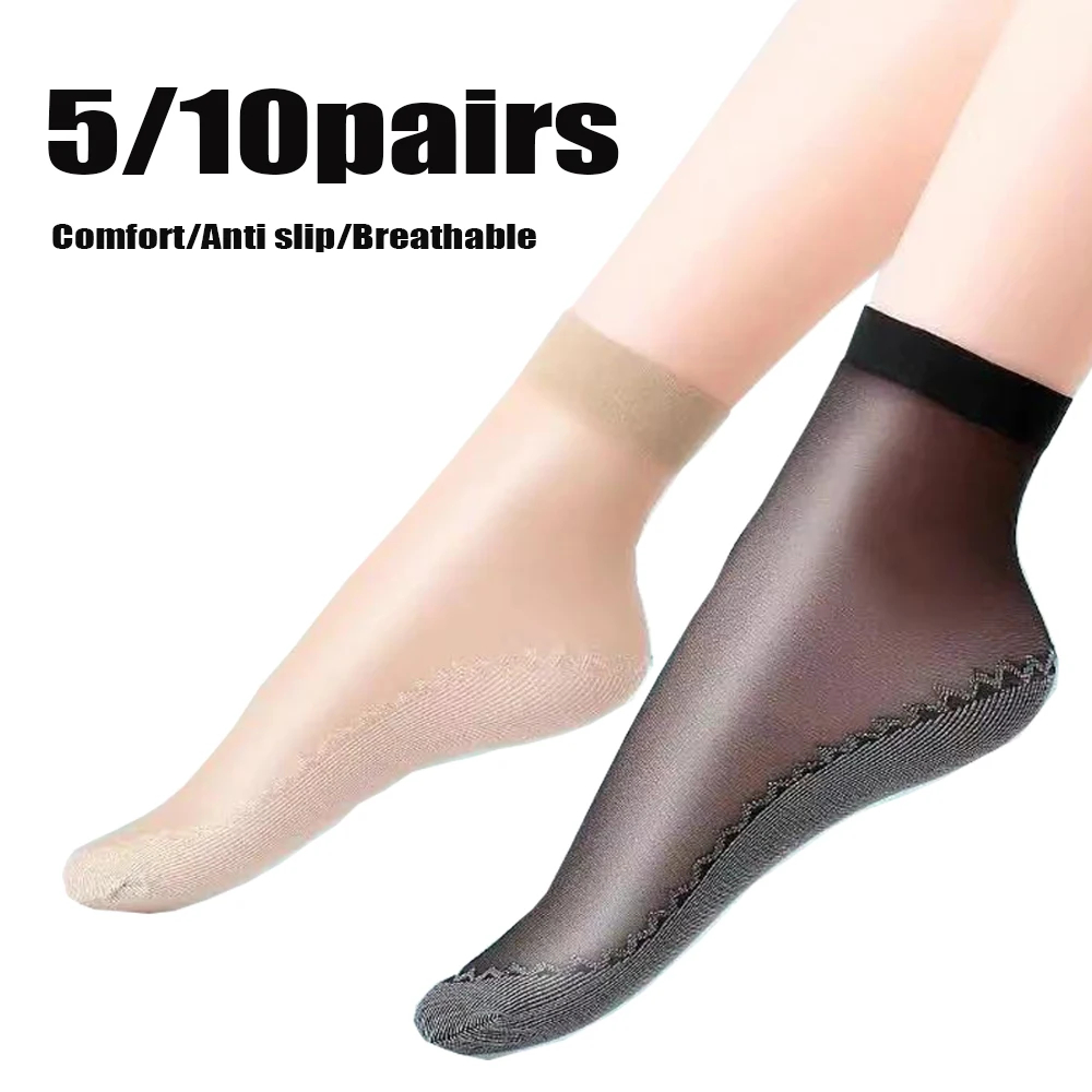 1/5/10 Pairs Womens Short Socks Ultrathin Anti-Slip Cotton Bottom Stretch Socks Summer Breathable Splice Sock Woman Elastic Sock