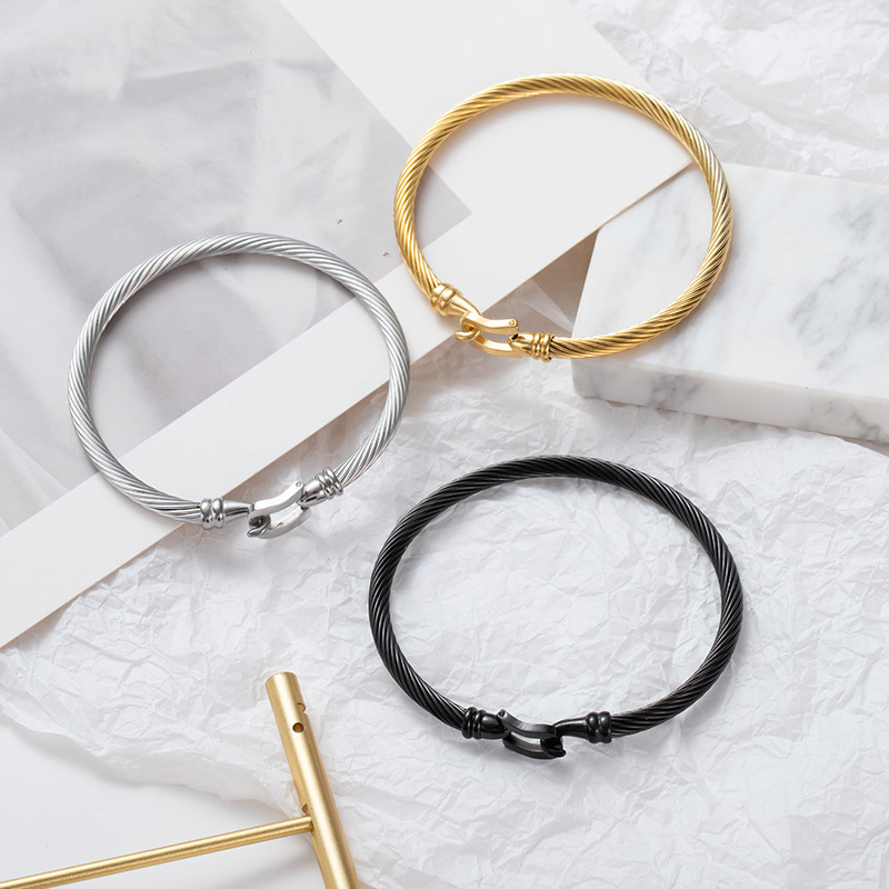 1PCS Stainless Steel Wire Bracelet Horseshoe Shaped Magnetic Buckle Trendy Minimalist Punk Gold Silver Black Men's Bracelet