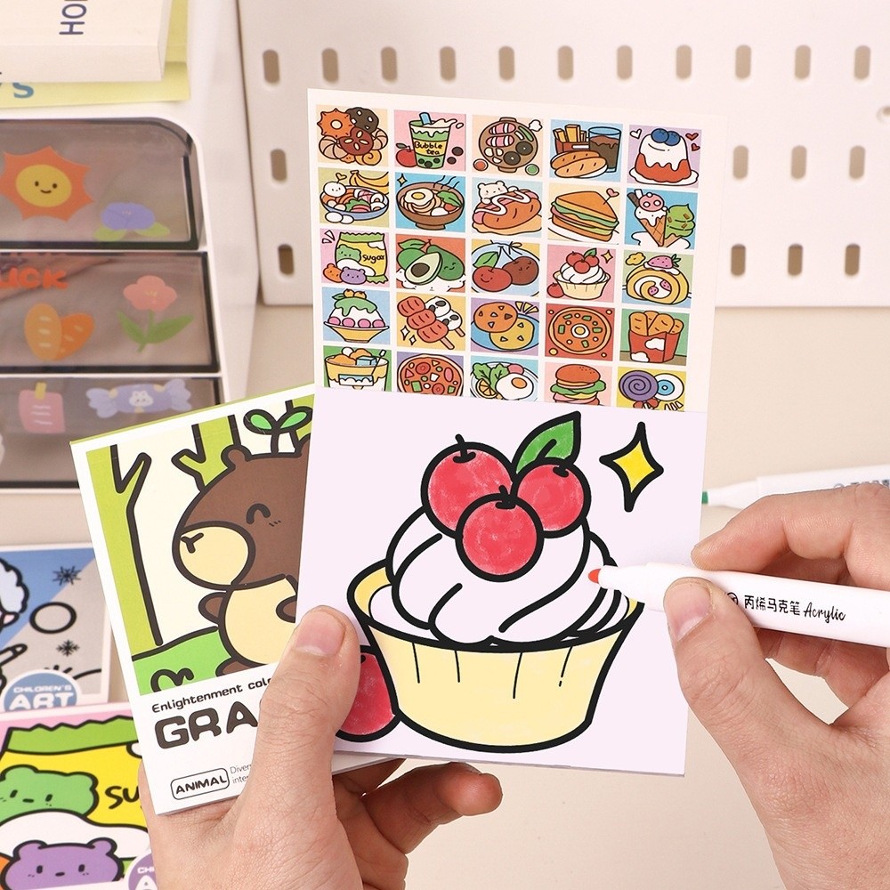 DIY Mini Cartoon Coloring Book 25Sheets Portable Painting Album Note Coloring Doodle Books Creative Learning