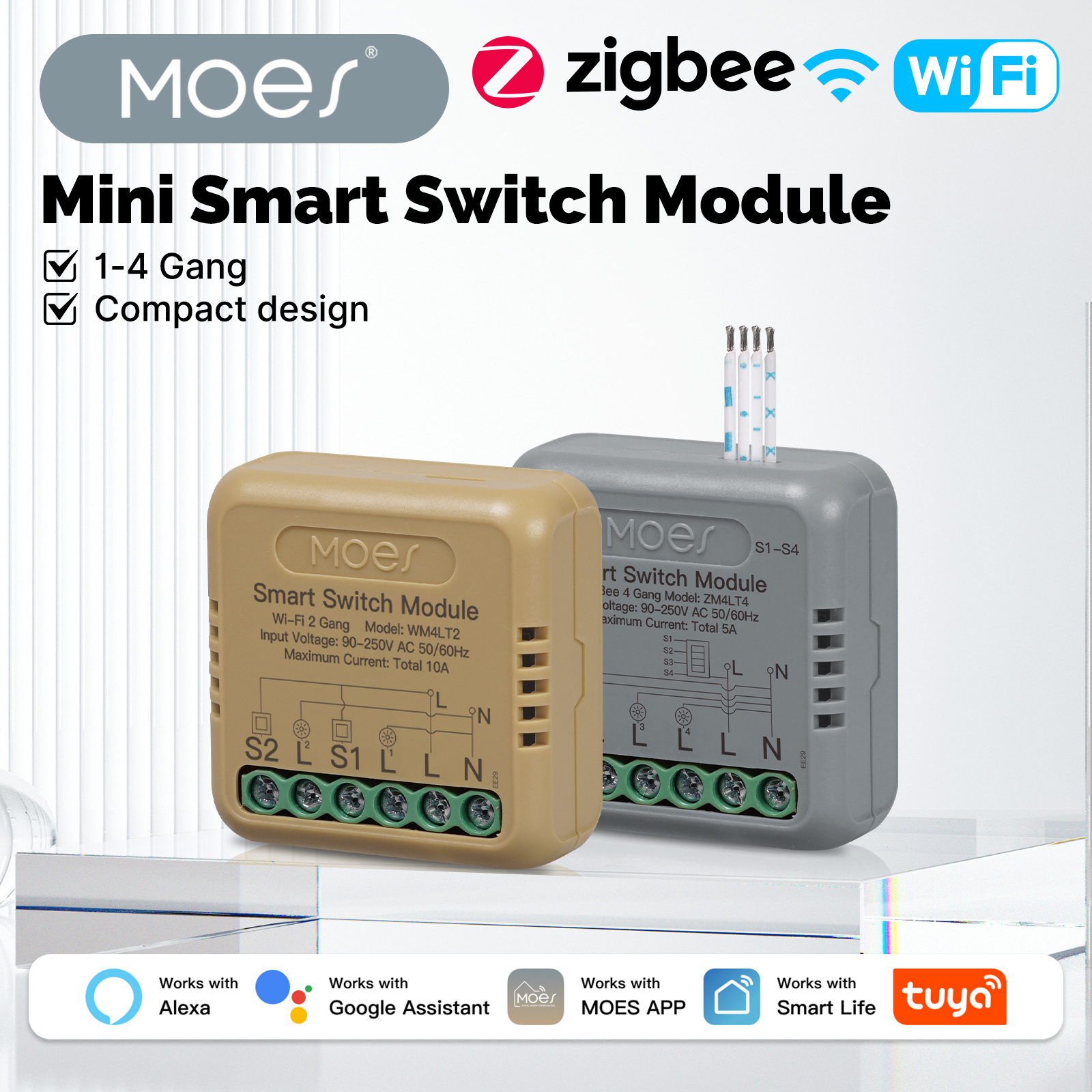 MOES Tuya WiFi Zigbee Mini DIY Smart Switch Module 1-4 Gang Timer Home Automation Compatible with Home Alexa