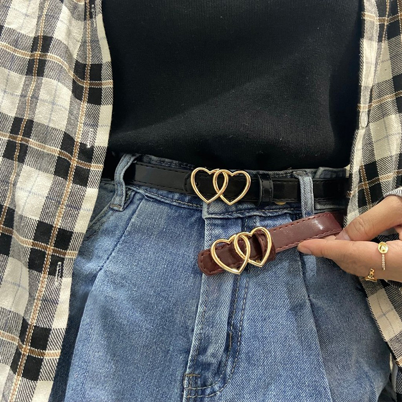 1PC Double Love Heart Buckle Thin Belt Simple Ladies Jeans With Suit Long Shirt Decorative Belts Women